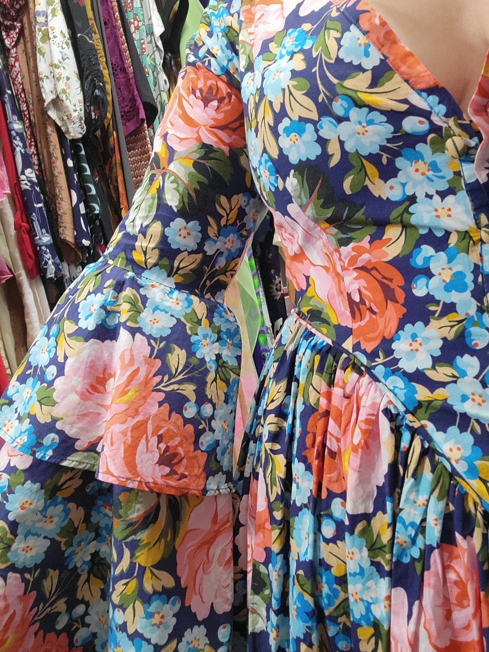 Batsheva Laura Ashley Floral Button-Front Maxi Dress with Pink & Blue Blooms - Picture 4 of 6